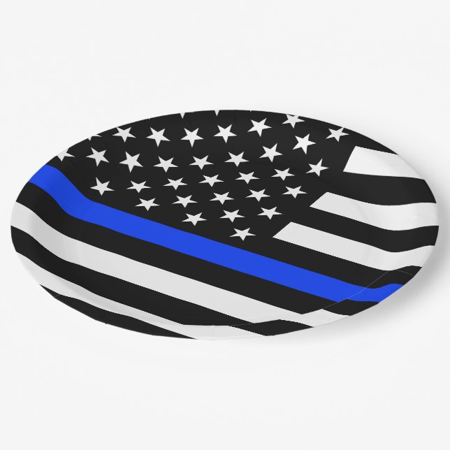 Assiettes En Carton Drapeau de police de la ligne bleue mince (Angle)