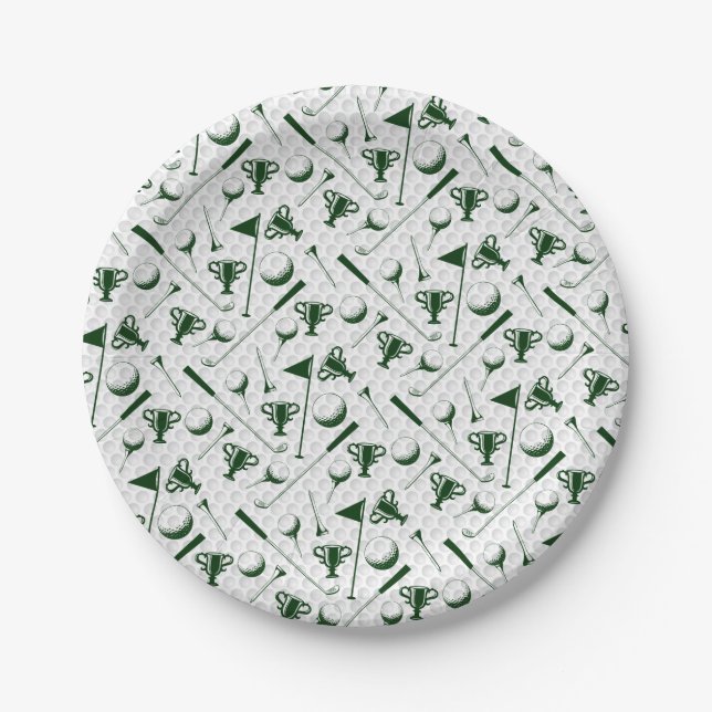 Assiettes En Carton Drapeau des clubs de golf Green White Golf Ball (Devant)