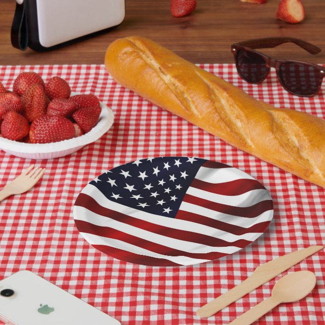 ASSIETTES EN CARTON DRAPEAU D'ÉTOILES ET STRIPES (Pique-nique)