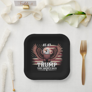 Assiettes En Carton Drapeau du 45e 47e président Trump 2025 Aigle Amér
