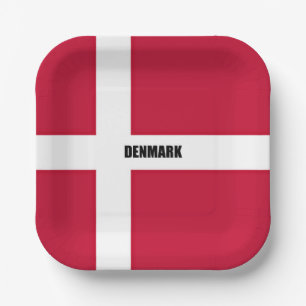 Assiettes En Carton Drapeau du Danemark (rouge et blanc)