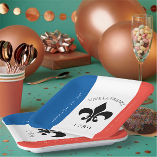 Assiettes En Carton Drapeau Fleur-de-Lis Tricolore France