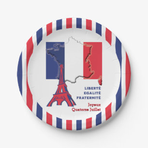 Assiettes En Carton Drapeau français de la journée Patriotique BASTILL