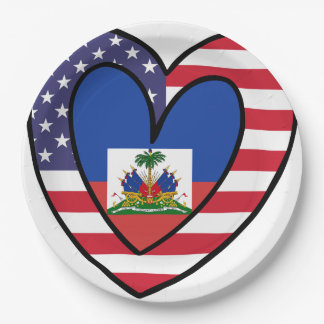 Assiettes En Carton Drapeau haïtien américain Coeur intérieur USA Haït