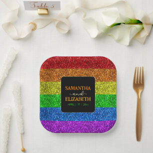 Assiettes En Carton Drapeau LGBT arc-en-ciel scintille gay lesbienne m