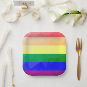 Assiettes En Carton drapeau LGBT lignes arc-en-ciel motif de maille gé