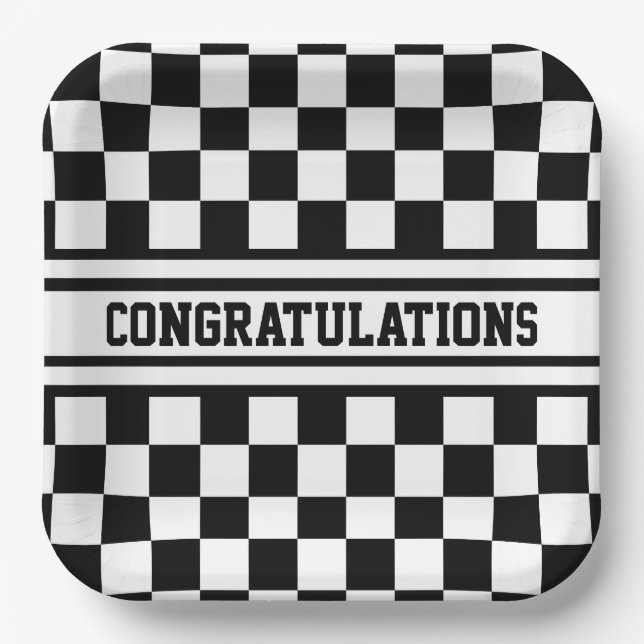 Assiettes En Carton Drapeau noir et blanc À damiers vainqueurs de cour (Recto)