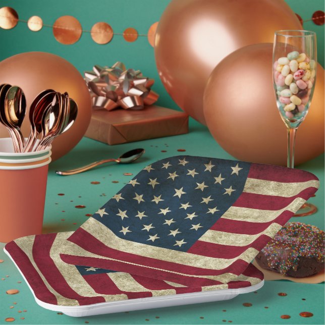 Assiettes En Carton Drapeau patriotique américain 4 juillet Fête de l' (Multi)