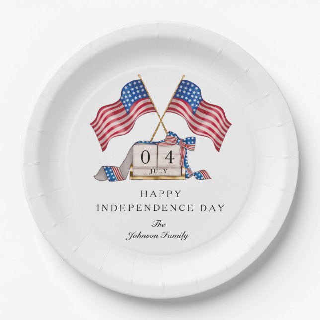 Assiettes En Carton Drapeau Patriotique USA 4 juillet (Devant)