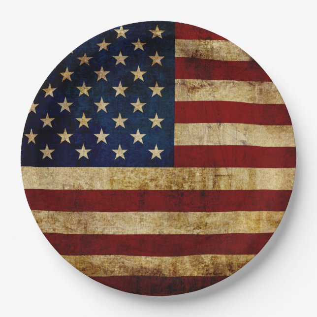 Assiettes En Carton Drapeau USA / Grunge (Devant)