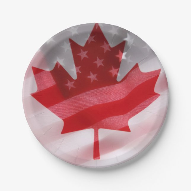 Assiettes En Carton Drapeaux américains et canadiens (Devant)