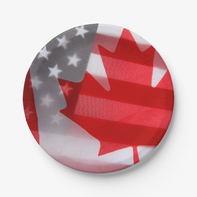 Assiettes En Carton Drapeaux canadiens et américains (Devant)