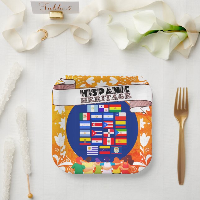 Assiettes En Carton Drapeaux Mois du patrimoine hispanique Célébration (Mariage)
