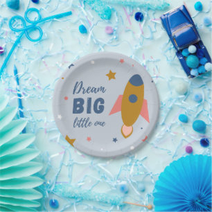 Assiettes En Carton Dream Big Little One Cute Cartoon Space Rocket