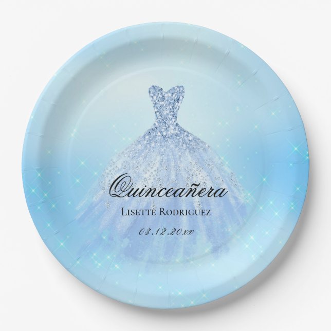 Assiettes En Carton Dreamy Baby Blue Quinceanera Custom (Devant)