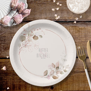 Assiettes En Carton Dreamy Foliage Mariage V1 Blush Pink ID817
