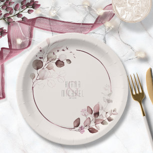 Assiettes En Carton Dreamy Foliage Mariage V1 Bourgogne ID817