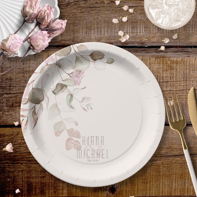 Assiettes En Carton Dreamy Foliage Mariage V2 Blush Pink ID817 (Créateur téléchargé)