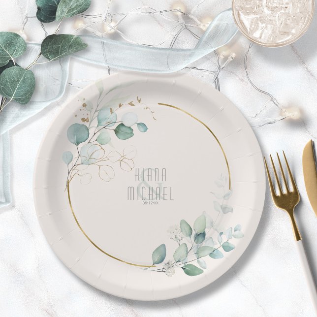 Assiettes En Carton Dreamy Greenery Mariage V1 Green/Blue ID817 (Créateur téléchargé)