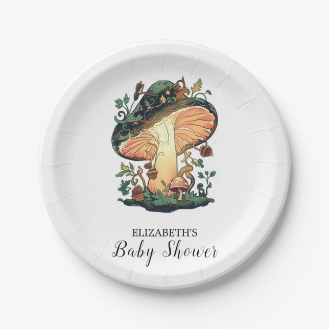 Assiettes En Carton Dreamy Joli Baby shower de champignons (Devant)