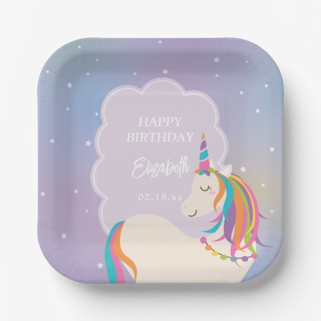 Assiettes En Carton Dreamy Magical Rainbow Unicorn Fête d'anniversaire (Recto)