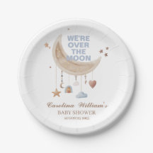 Dreamy Over the Moon baby shower bleu