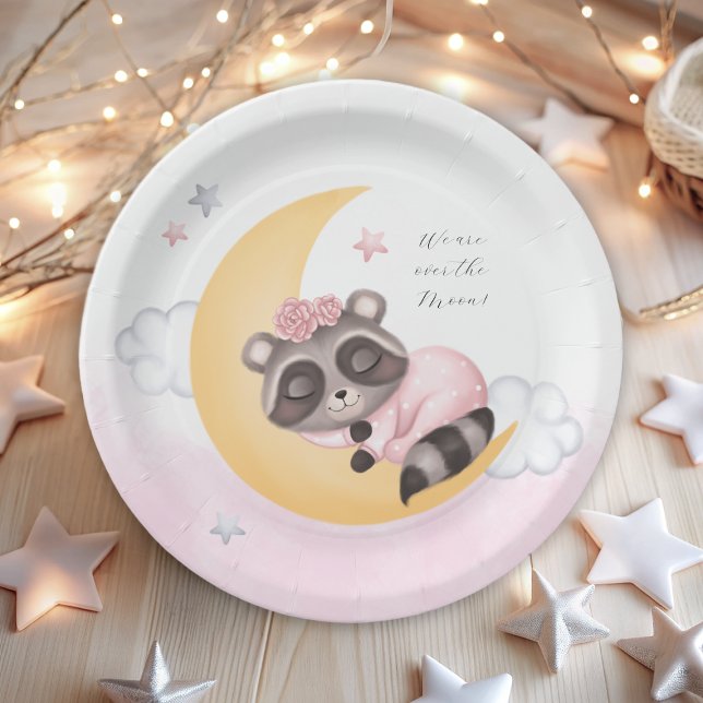 Assiettes En Carton Dreamy Over the Moon Raccoon Girl Baby shower (Dreamy Over the Moon Baby Shower Time Capsule Poster)