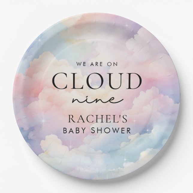 Assiettes En Carton Dreamy Pastel Cloud Neuf Baby shower (Devant)