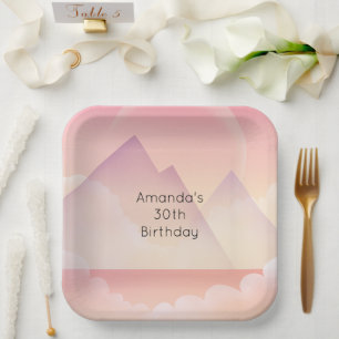 Assiettes En Carton Dreamy Pastel Mountain Paysage Anniversaire