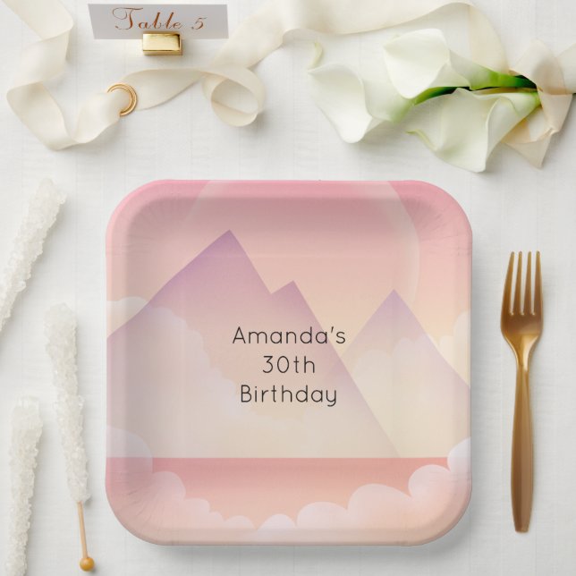 Assiettes En Carton Dreamy Pastel Mountain Paysage Anniversaire (Mariage)