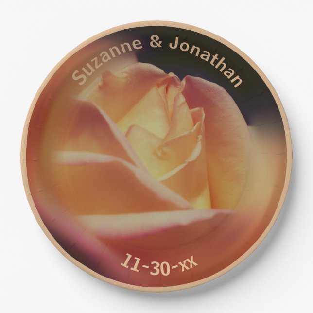 Assiettes En Carton Dreamy Peach Rose Mariage personnalisé (Devant)