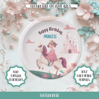 Assiettes En Carton Dreamy Princess Riding Plaque en papier Unicorn