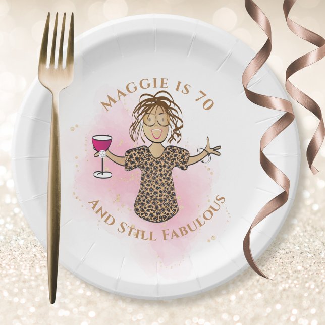 Assiettes En Carton Drôle 70e anniversaire Pink Ethnic 70 et Fabulous (Créateur téléchargé)