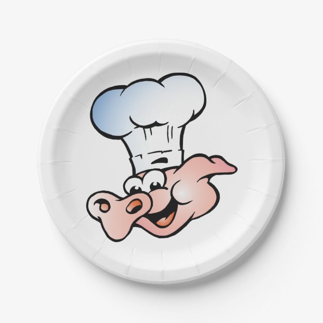 Assiettes En Carton Drôle Cartoon Cochon Chef avec Casquette (Devant)