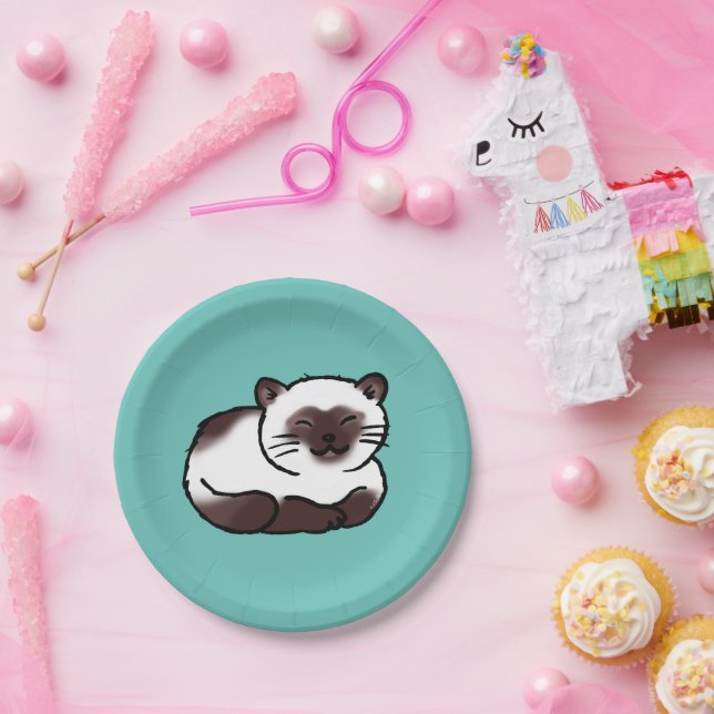Assiettes En Carton drôle chat siamois (Fête)