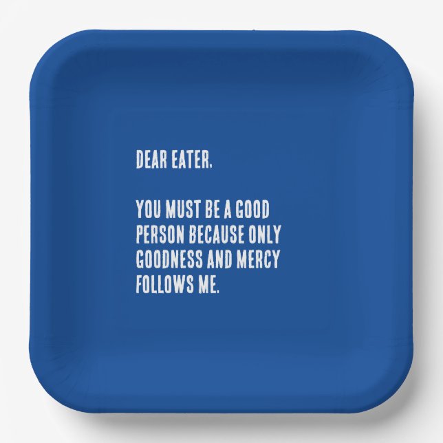 Assiettes En Carton Drôle "Cher mangeur,..." Bleu et blanc (Recto)
