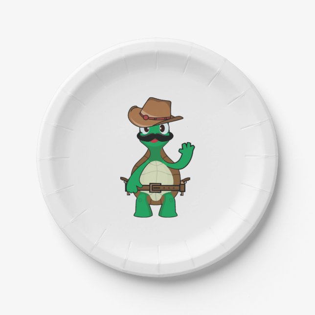 Assiettes En Carton Drôle cowboy tortue sherrif (Devant)