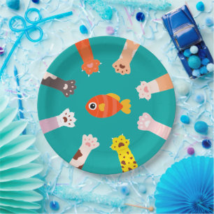 Assiettes En Carton Drôle Design Chats Jeu Pour Attraper Poisson Class