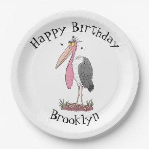 Assiettes En Carton Drôle dessin animé de cigogne en marabou