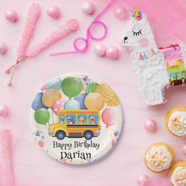 Assiettes En Carton Drôle dinosaure Retour À L'École Balloon Bus Anniv (Fête)
