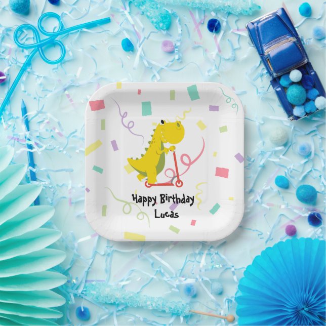 Assiettes En Carton Drôle dinosaure Scooter jouet anniversaire garçon  (Fête)