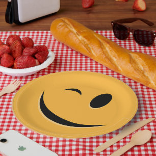 Assiettes En Carton Drôle Emoji Wink Smile Rire Visage Jaune