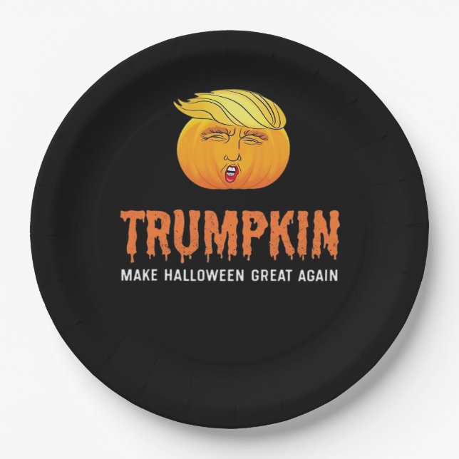Assiettes En Carton Drôle Halloween Trumpkin (Devant)