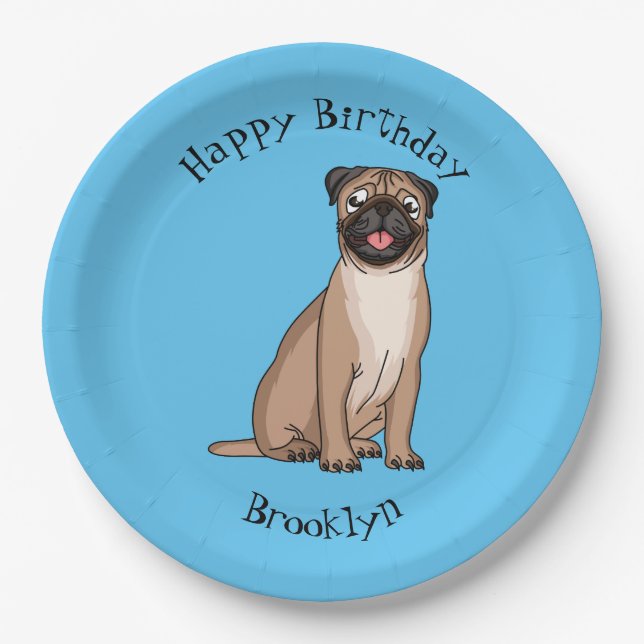Assiettes En Carton Drôle joyeux dessin animé de chien de carlin (Devant)