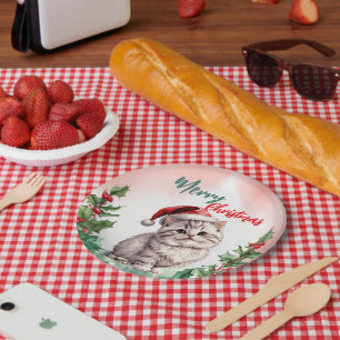 Assiettes En Carton Drôle Joyeux Noël Wreath mignonne Chat chaton