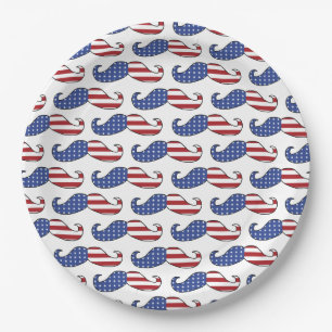Assiettes En Carton Drôle Motif de Moustache patriotique