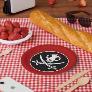 Assiettes En Carton Drôle Noir Blanc Jolly Kitty Pirate Os crâne