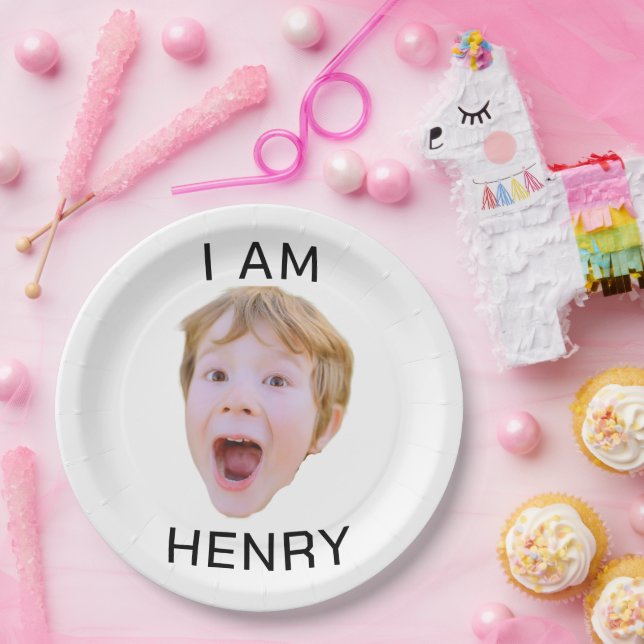 Assiettes En Carton Drôle Personnalisé Plaques Visage Anniversaire Cor (Fête)