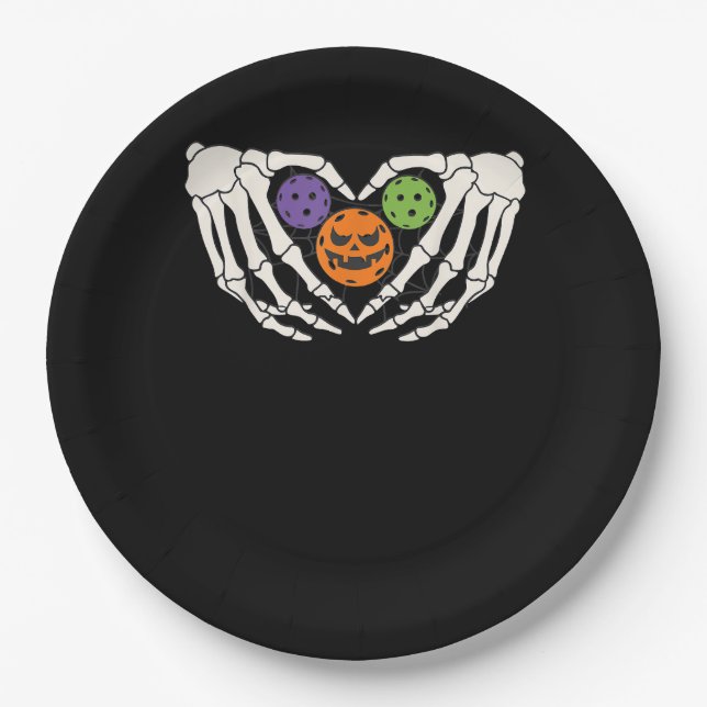 Assiettes En Carton Drôle Pickle Halloween Squelette Mains Coeur Pumpk (Devant)