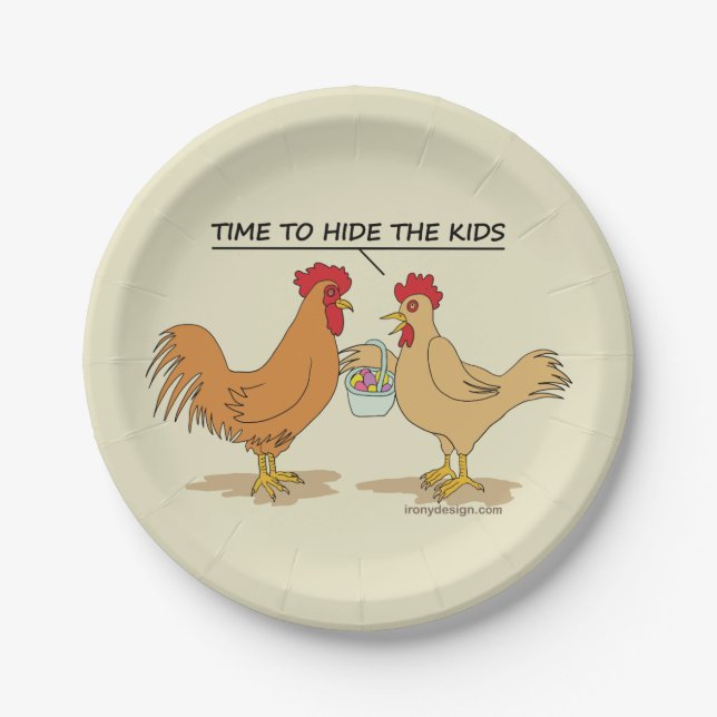 Assiettes En Carton Drôle Poulet de Pâques - Carton de chasse aux oeuf (Devant)